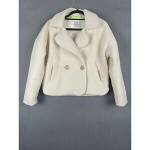 Dudley Stephens Jacket Womens XS Cream Pea Coat Collared Lined Fleece Pockets